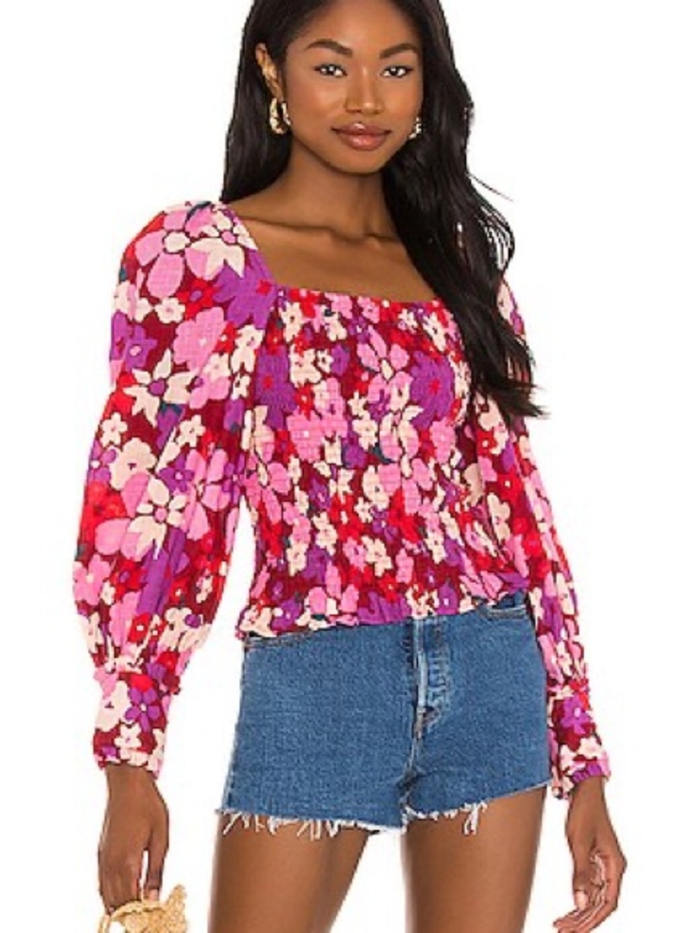 Free People Smocked Ariana Printed Top in Party Combo